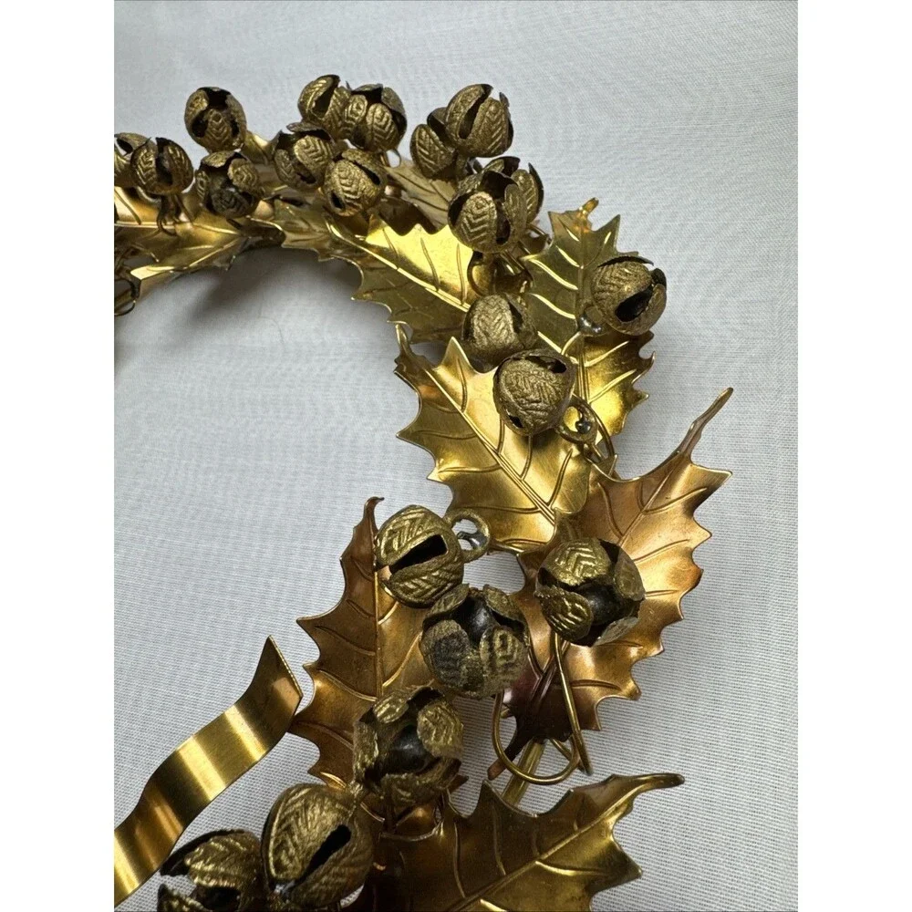 Dresden Petities Choses Brass Wreath Rare Holly Leaves Bells, Petites Christmas
